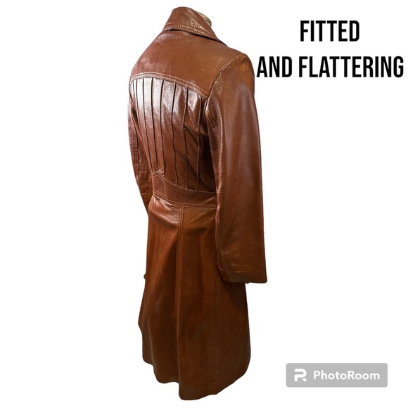 Vintage double breasted, long Mr & Mrs Leather 1970’s cognac leather coat - Picture 4 of 15